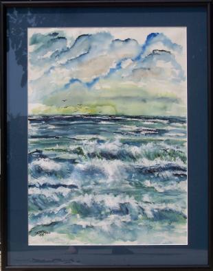 framed beach seascape large watercolor painting